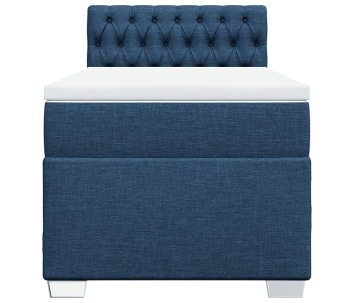 Cama box spring con colchón tela azul 90x200 cm