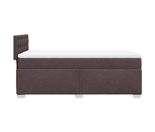 Cama box spring con colchón tela marrón oscuro 90x200 cm