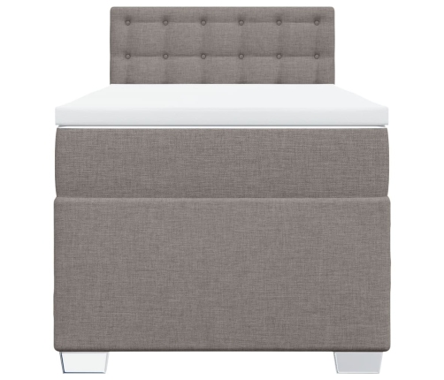 Cama box spring con colchón tela gris taupe 90x200 cm