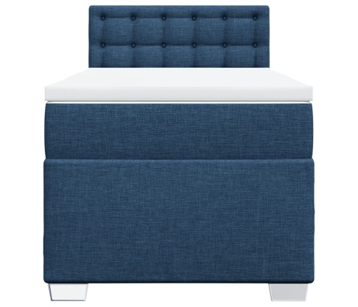 Cama box spring con colchón tela azul 90x200 cm