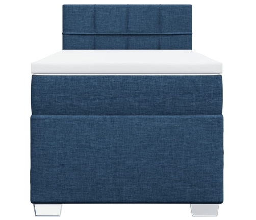 Cama box spring con colchón tela azul 100x200 cm