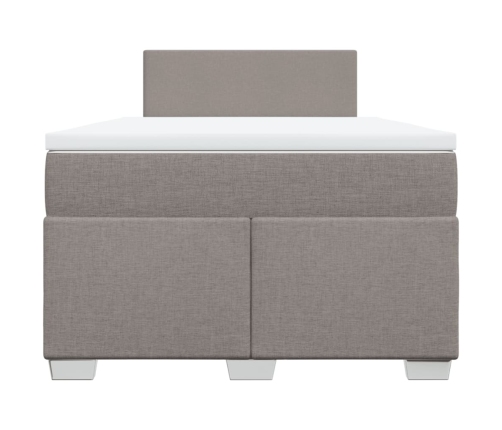 Cama box spring con colchón tela gris taupe 120x190 cm