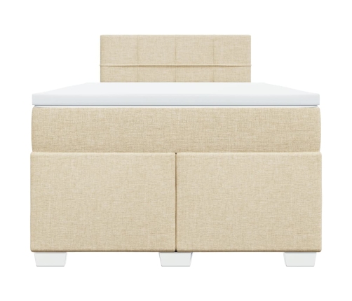 Cama box spring con colchón tela color crema 120x190 cm