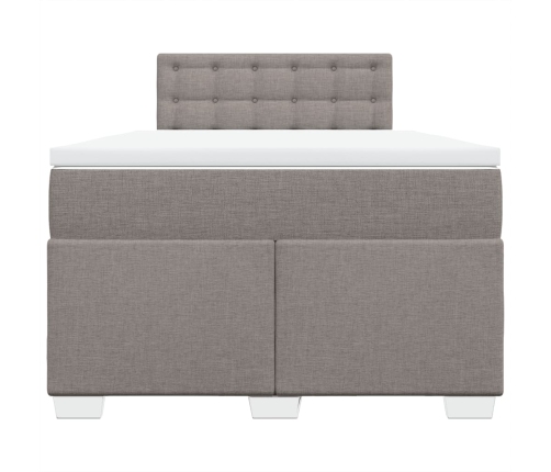 Cama box spring con colchón tela gris taupe 120x190 cm