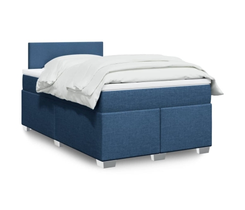 Cama box spring con colchón tela azul 120x200 cm