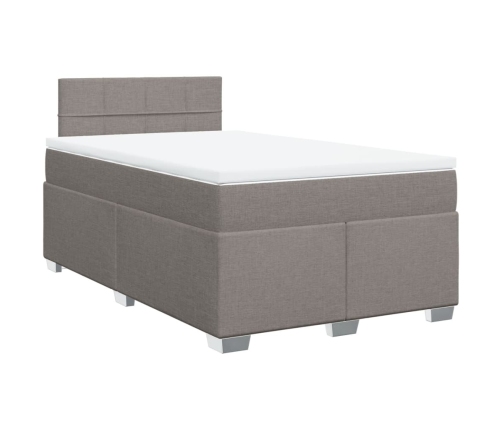 Cama box spring con colchón tela gris taupe 120x200 cm