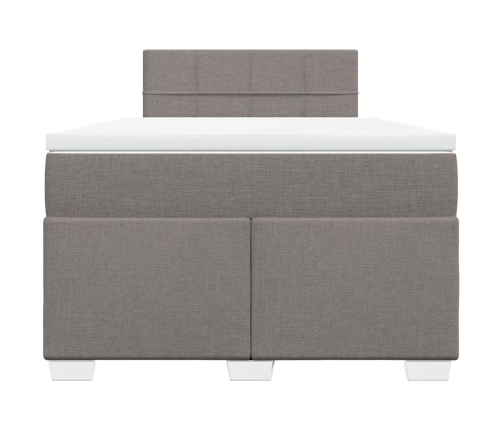 Cama box spring con colchón tela gris taupe 120x200 cm