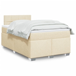 Cama box spring con colchón tela color crema 120x200 cm