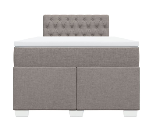 Cama box spring con colchón tela gris taupe 120x200 cm