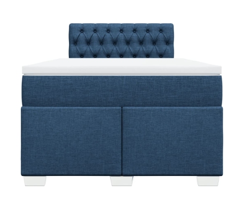 Cama box spring con colchón tela azul 120x200 cm