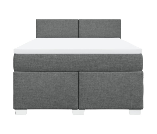 Cama box spring con colchón tela gris oscuro 140x190 cm