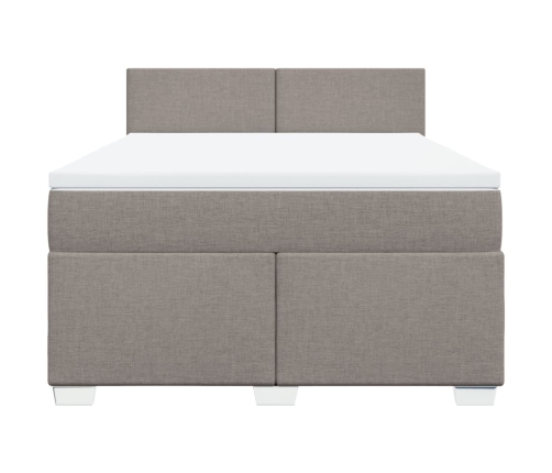 Cama box spring con colchón tela gris taupe 140x190 cm