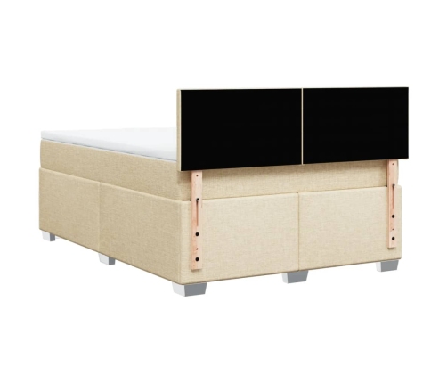 Cama box spring con colchón tela color crema 140x190 cm