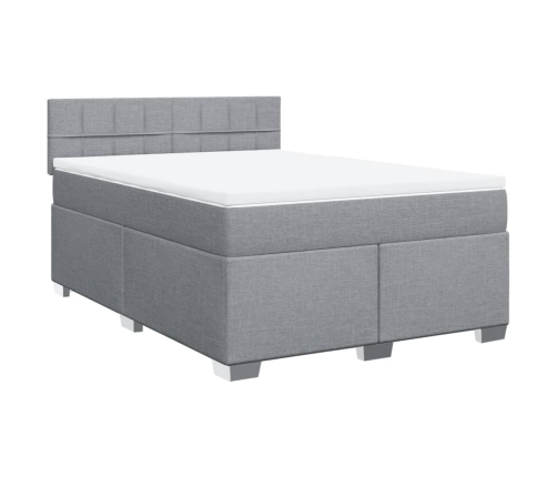 Cama box spring con colchón tela gris claro 140x190 cm