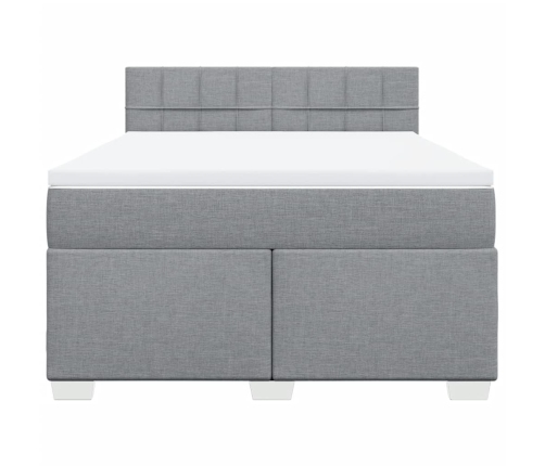 Cama box spring con colchón tela gris claro 140x190 cm