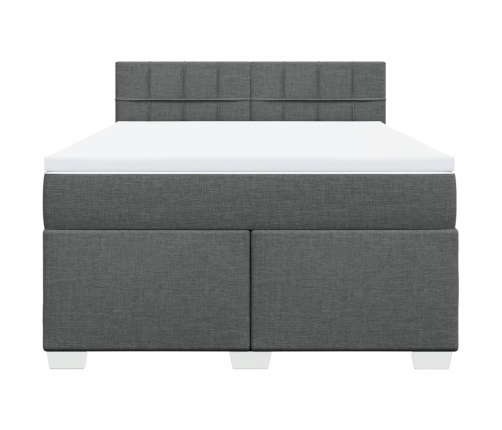 Cama box spring con colchón tela gris oscuro 140x190 cm