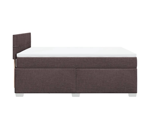 Cama box spring con colchón tela marrón oscuro 140x190 cm