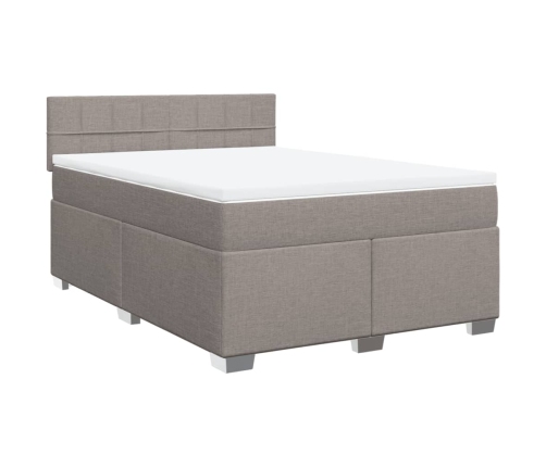 Cama box spring con colchón tela gris taupe 140x190 cm