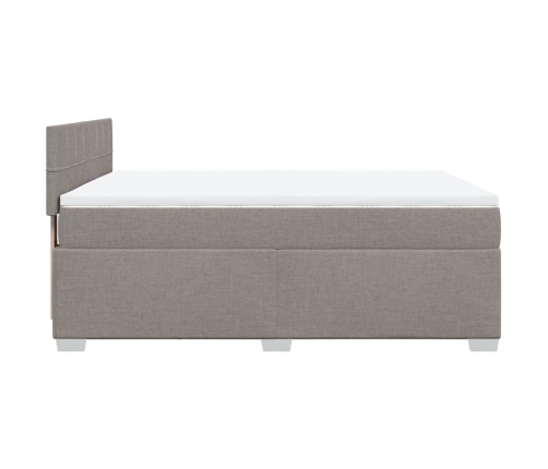 Cama box spring con colchón tela gris taupe 140x190 cm