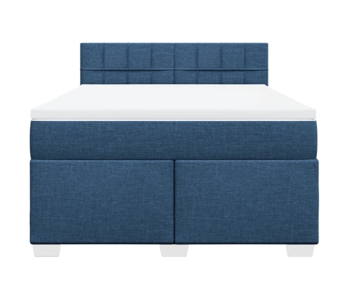 Cama box spring con colchón tela azul 140x190 cm