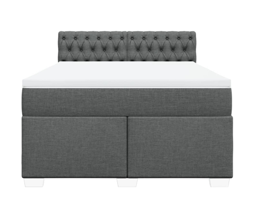 Cama box spring con colchón tela gris oscuro 140x190 cm