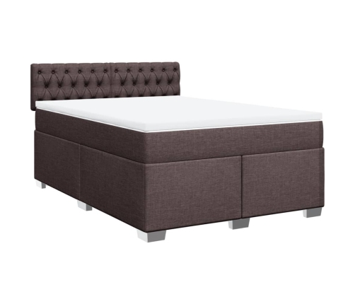 Cama box spring con colchón tela marrón oscuro 140x190 cm