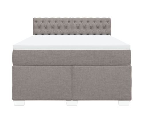 Cama box spring con colchón tela gris taupe 140x190 cm