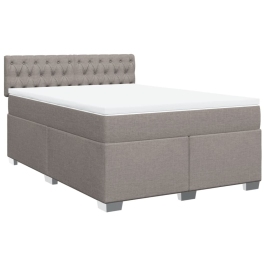 Cama box spring con colchón tela gris taupe 140x190 cm