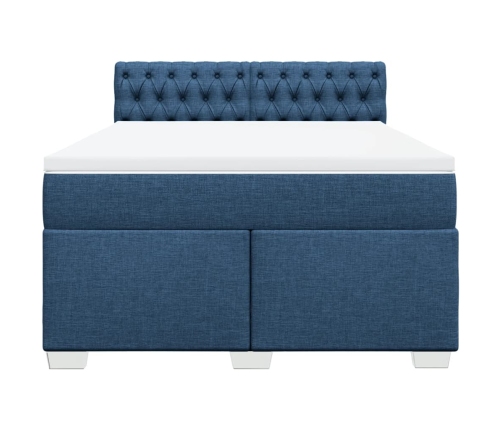 Cama box spring con colchón tela azul 140x190 cm