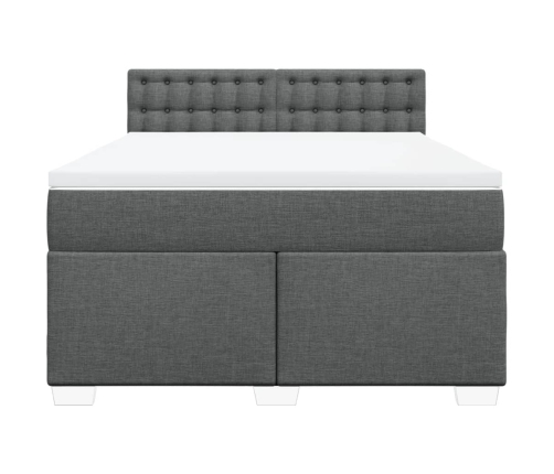 Cama box spring con colchón tela gris oscuro 140x190 cm