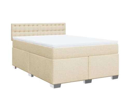 Cama box spring con colchón tela color crema 140x190 cm