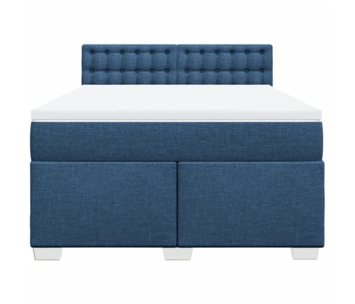 Cama box spring con colchón tela azul 140x190 cm