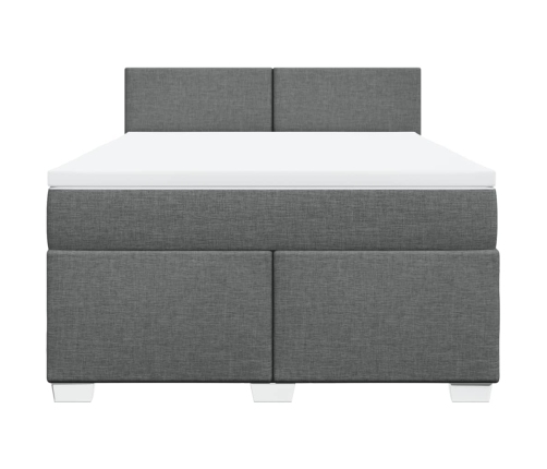 Cama box spring con colchón tela gris oscuro 140x200 cm