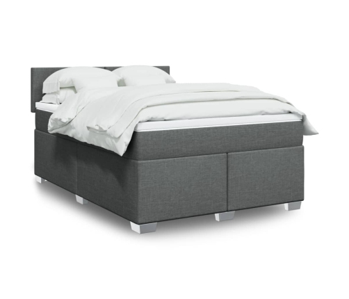 Cama box spring con colchón tela gris oscuro 140x200 cm
