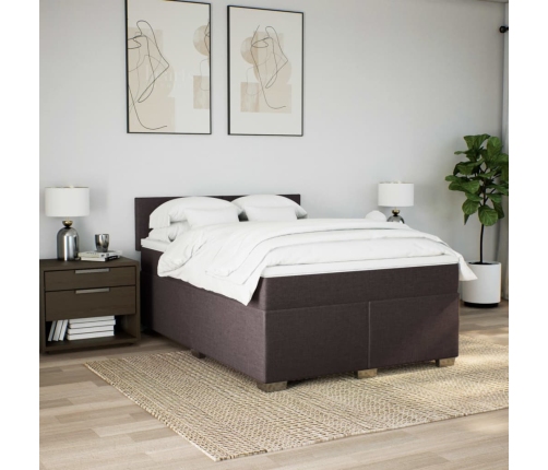Cama box spring con colchón tela marrón oscuro 140x200 cm