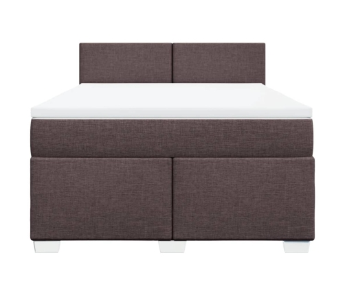 Cama box spring con colchón tela marrón oscuro 140x200 cm