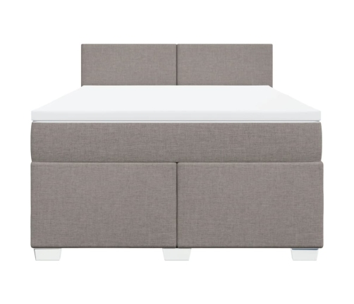 Cama box spring con colchón tela gris taupe 140x200 cm