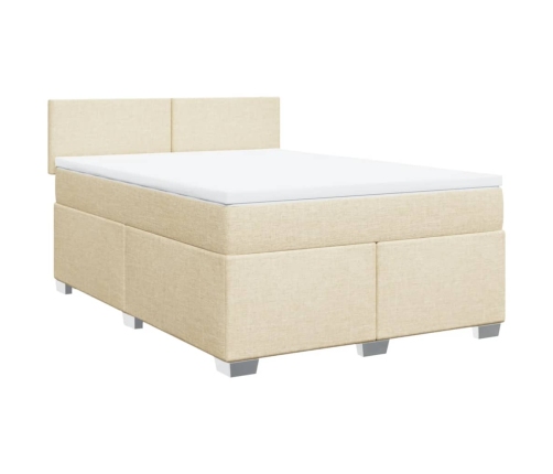 Cama box spring con colchón tela color crema 140x200 cm