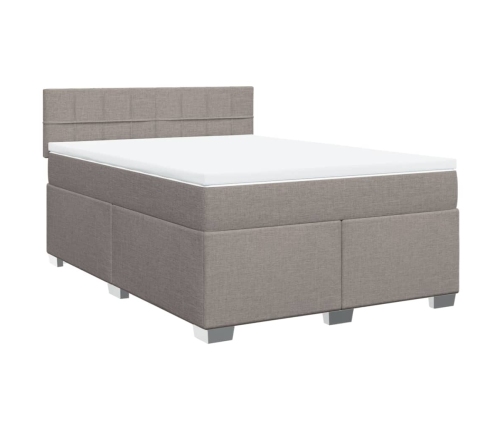 Cama box spring con colchón tela gris taupe 140x200 cm