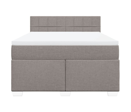 Cama box spring con colchón tela gris taupe 140x200 cm