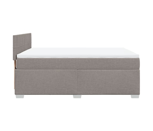 Cama box spring con colchón tela gris taupe 140x200 cm