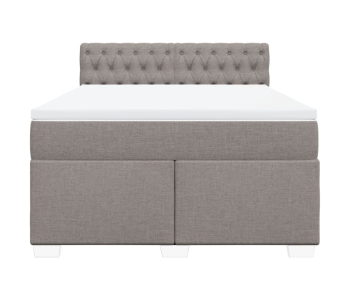 Cama box spring con colchón tela gris taupe 140x200 cm