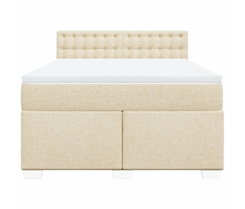 Cama box spring con colchón tela color crema 140x200 cm