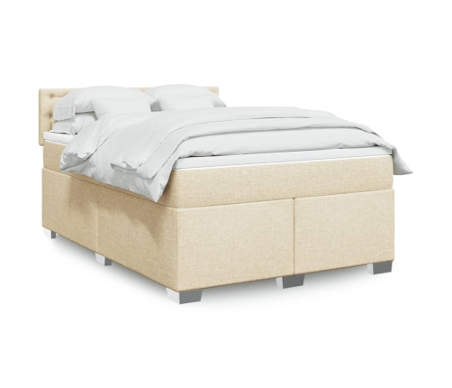 Cama box spring con colchón tela color crema 140x200 cm