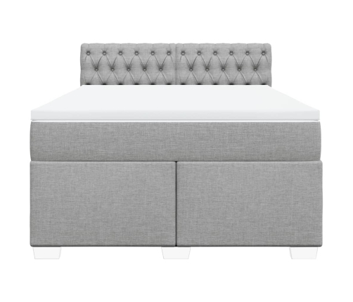 Cama box spring con colchón tela gris claro 160x200 cm