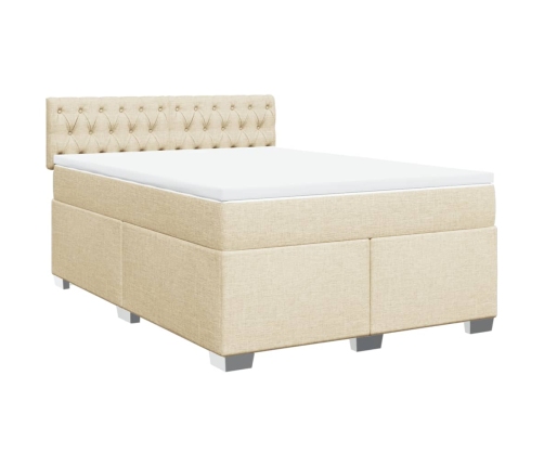 Cama box spring con colchón tela color crema 160x200 cm