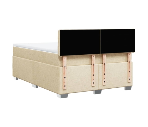 Cama box spring con colchón tela color crema 160x200 cm