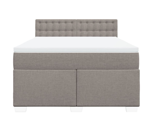 Cama box spring con colchón tela gris taupe 160x200 cm