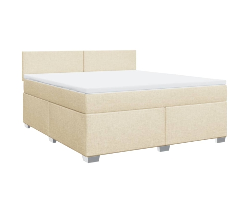 Cama box spring con colchón tela color crema 180x200 cm