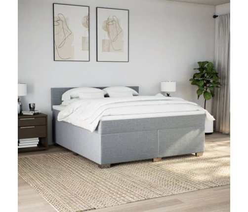 Cama box spring con colchón tela gris claro 180x200 cm